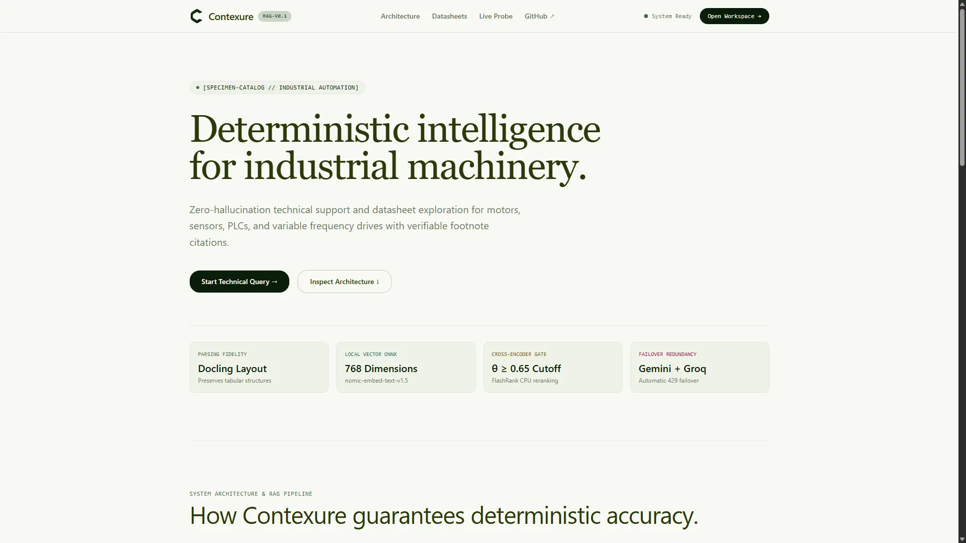 Contexure editorial landing page and specimen catalog