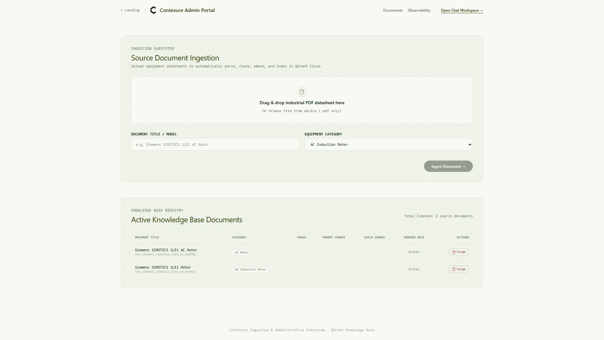 Administrative PDF ingestion portal and vector stepper