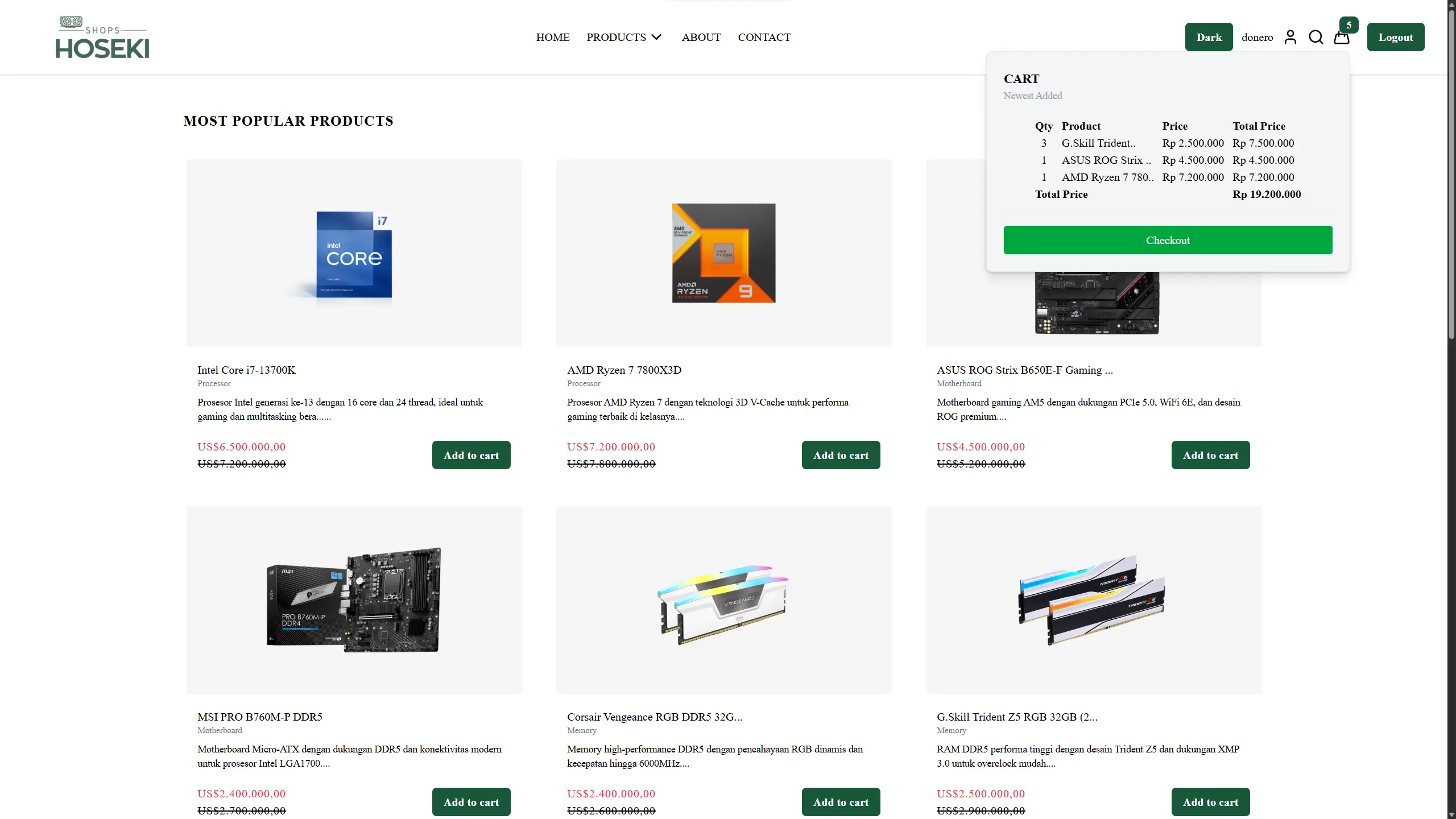 Interactive shopping cart and catalog view